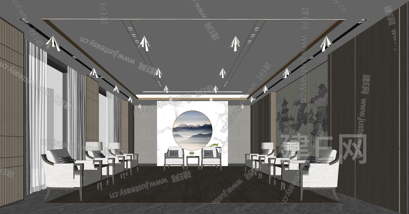 新中式贵宾接待室模型SU模型下载[ID:114313199]_建e网su模型