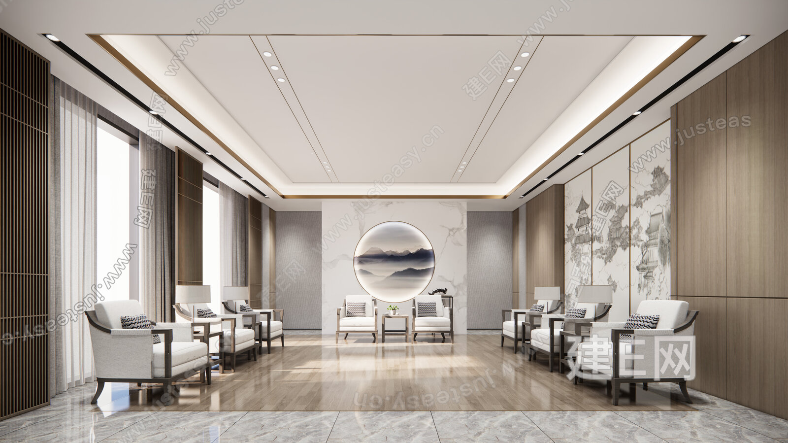 新中式贵宾接待室模型SU模型下载[ID:114313199]_建e网su模型