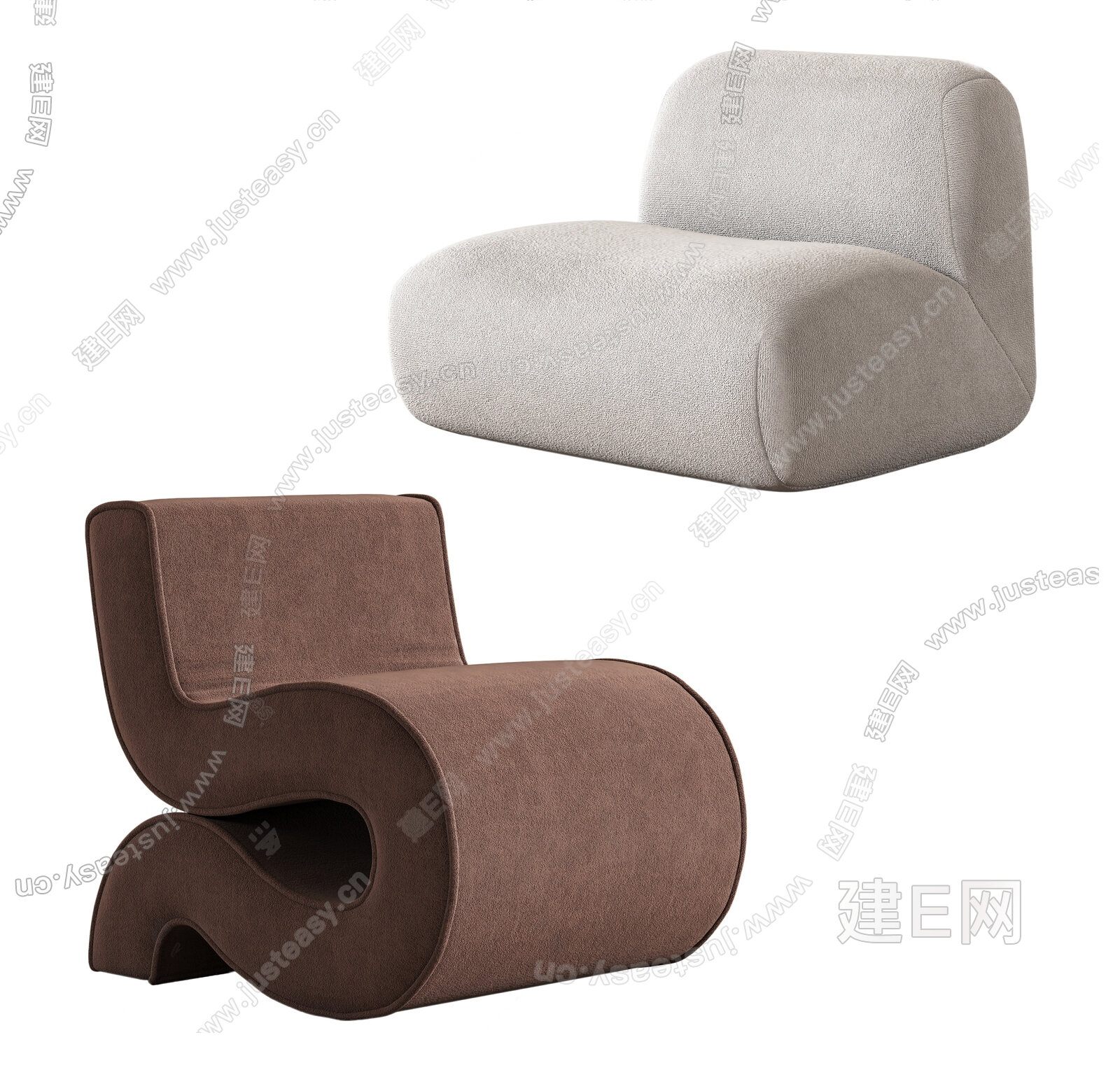 侘寂风单椅 布艺模型SU模型下载[ID:114444171]_建e网su模型