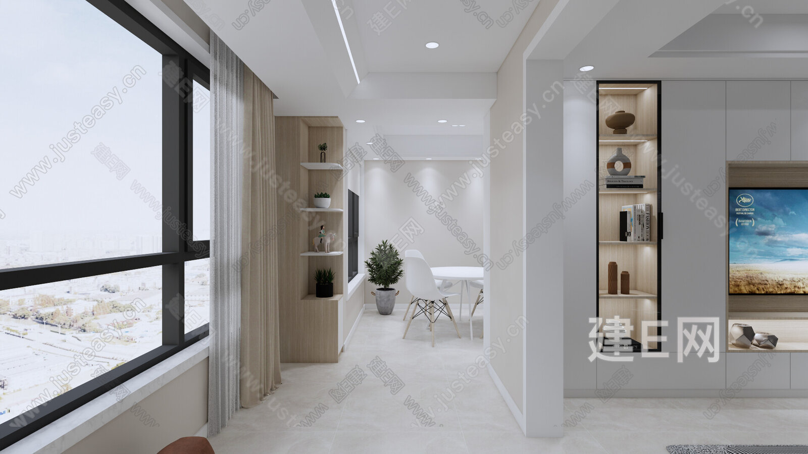 奶油风客餐厅模型SU模型下载[ID:115164966]_建E室内设计网