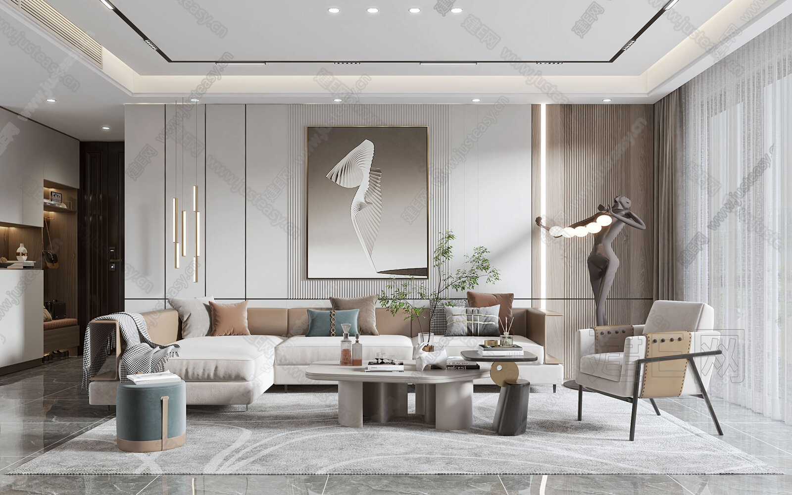 现代客厅模型SU模型下载[ID:104351261]_建e网su模型