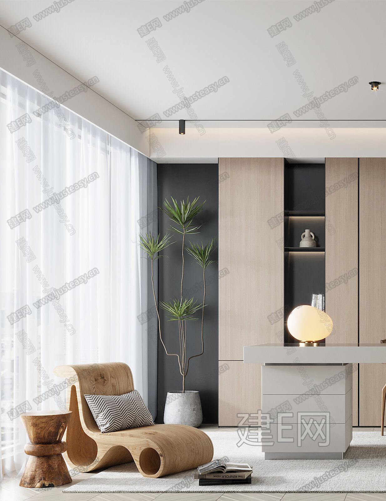 现代书房3d模型下载[ID:113790534]_建e网3d模型