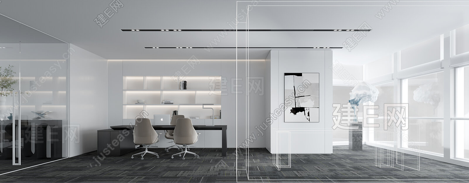 现代办公区接待区3d模型下载[ID:114314882]_建e网3d模型