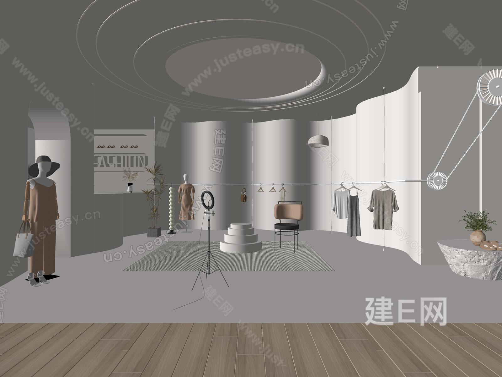 侘寂风服装店模型SU模型下载[ID:115623923]_建e网su模型