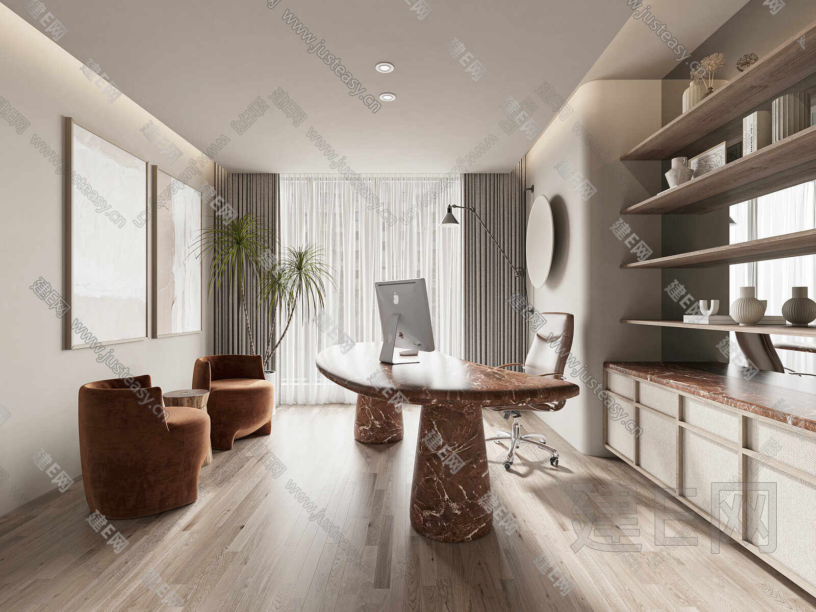 侘寂风书房模型SU模型下载[ID:115754774]_建e网su模型