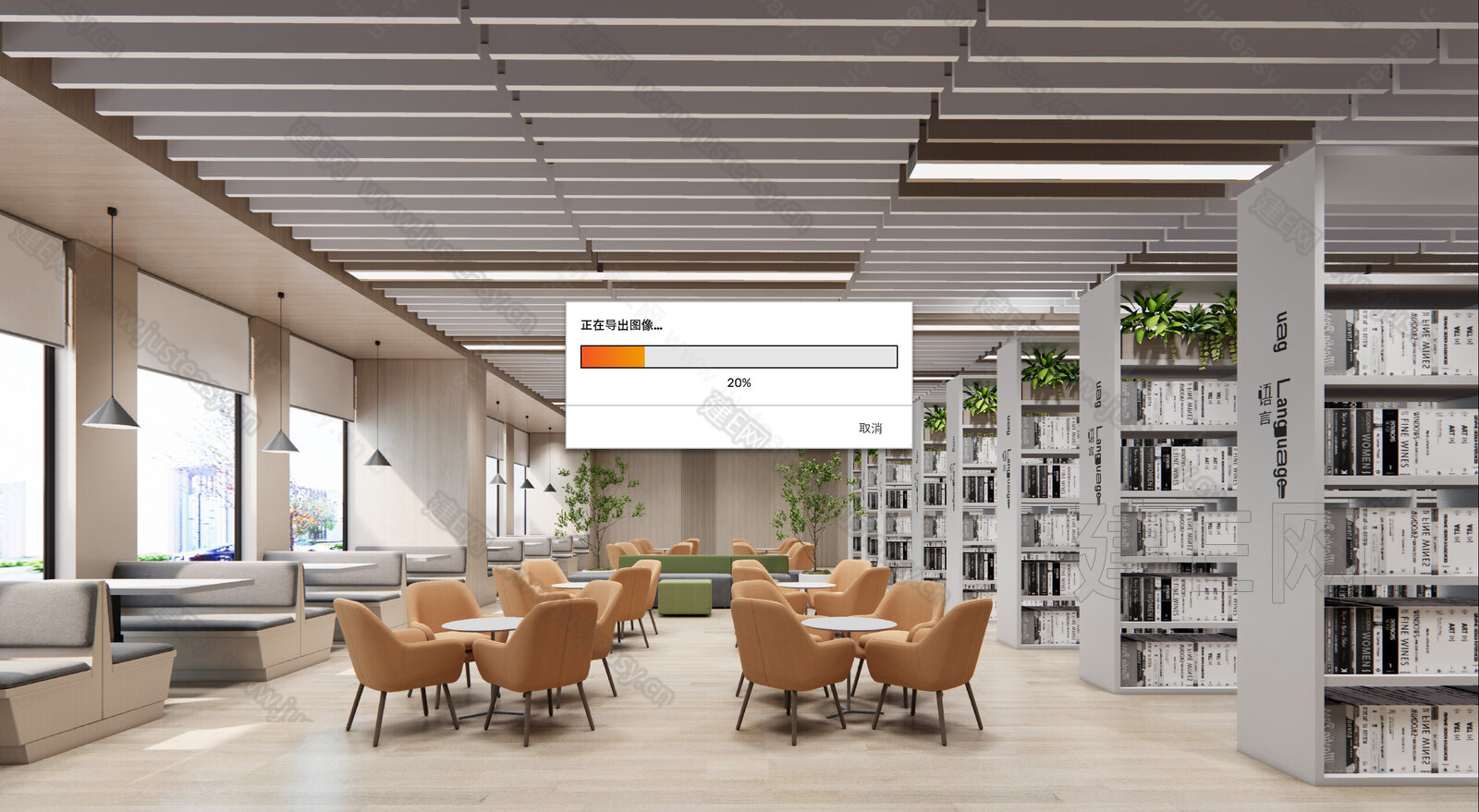 现代图书馆模型SU模型下载[ID:115427241]_建E室内设计网