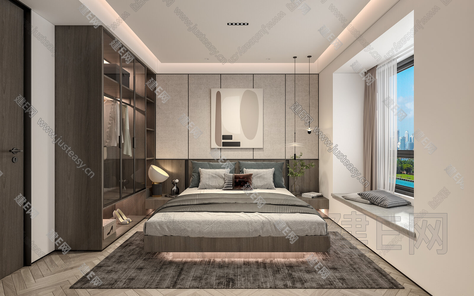 【现代卧室3d模型】建E网_现代卧室3d模型下载[ID:115494428]_打造3d现代卧室模型免费下载平台
