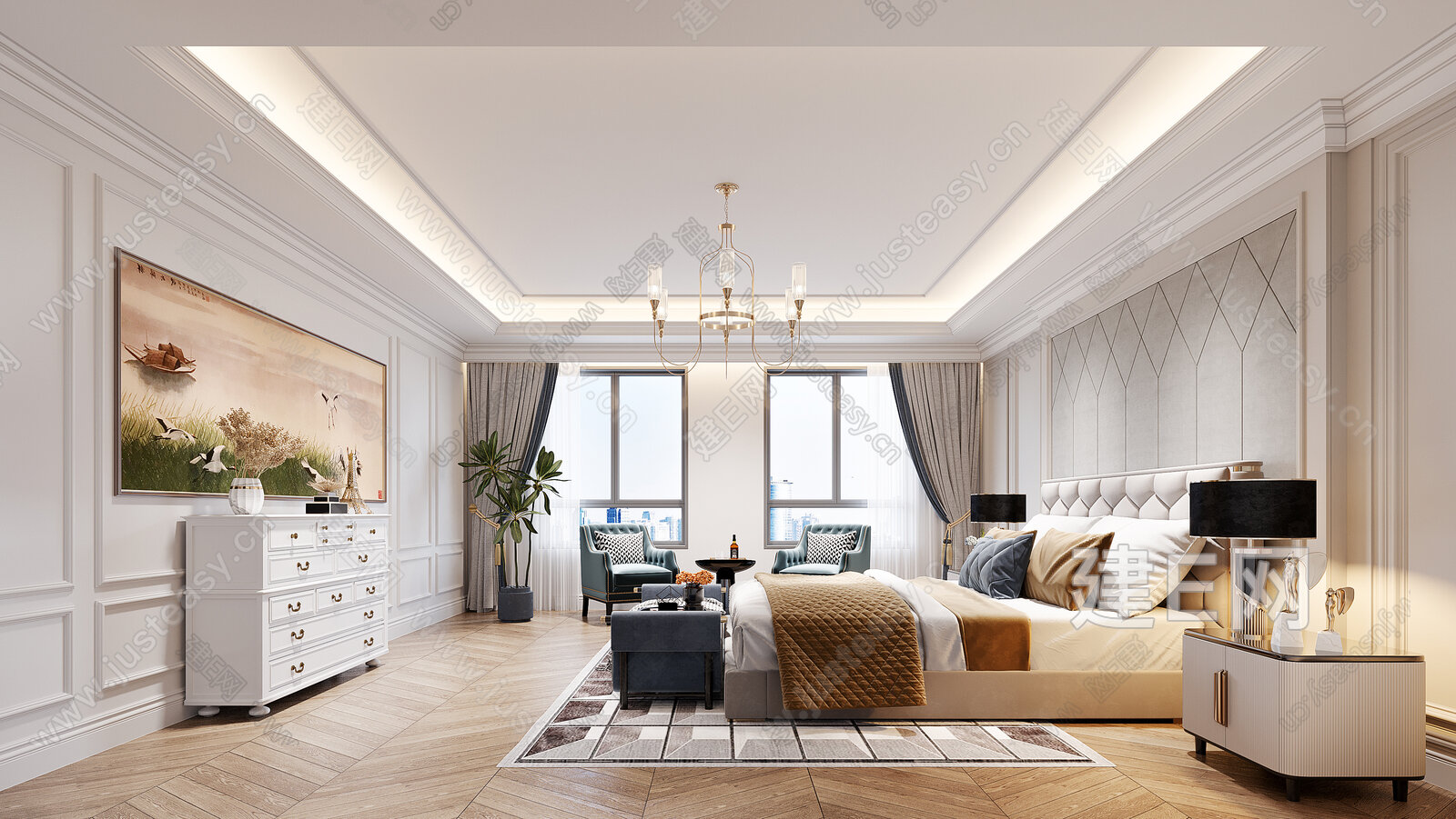 美式卧室3d模型下载[ID:116280913]_建e网3d模型