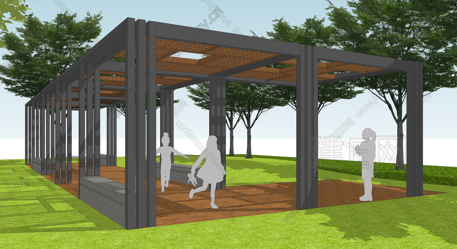 中式景观廊架模型SU模型下载[ID:115558394]_建e网su模型