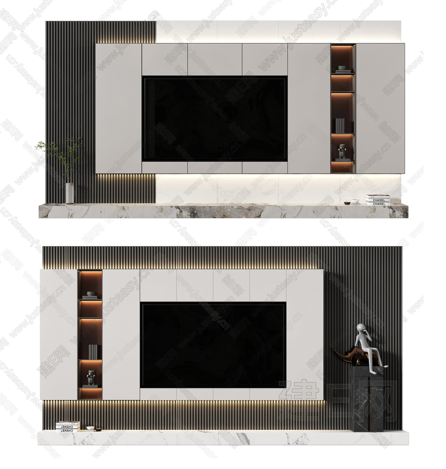 现代一体电视墙模型SU模型下载[ID:107825259]_建E室内设计网
