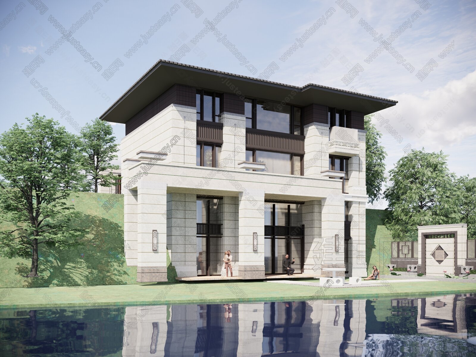 新中式别墅模型SU模型下载[ID:115492731]_建e网su模型