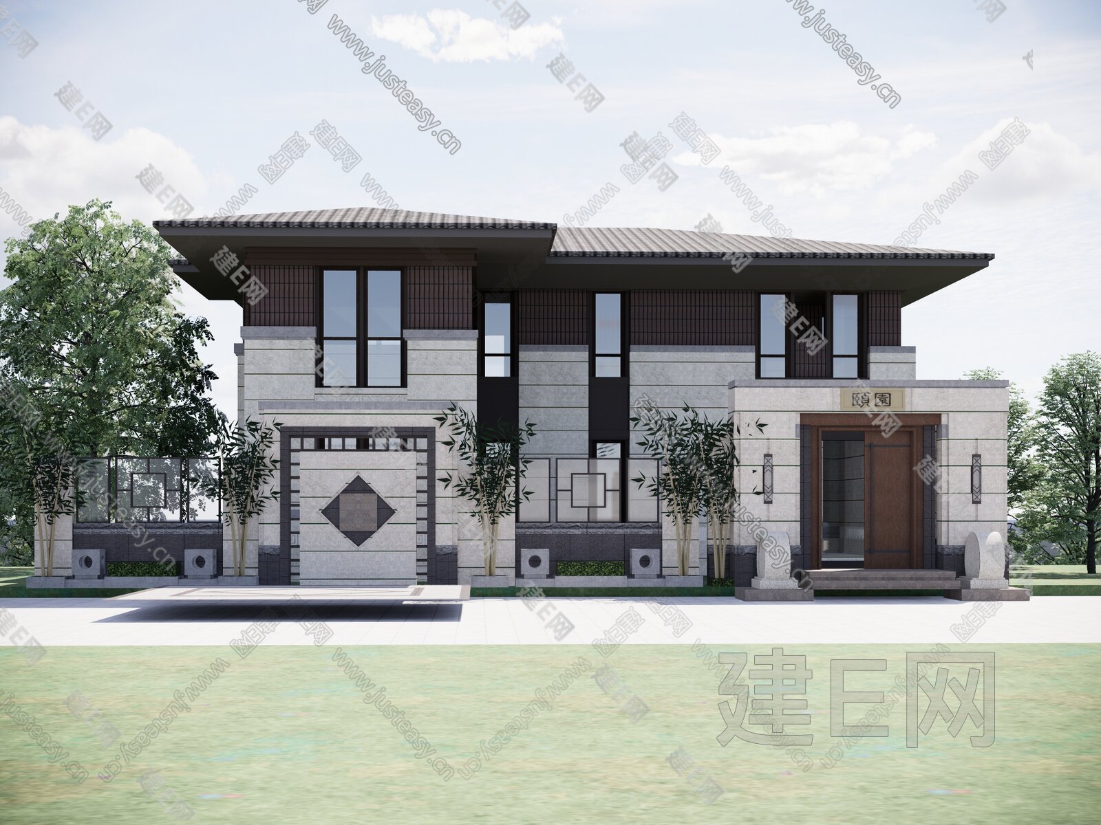 新中式别墅模型SU模型下载[ID:115492731]_建e网su模型