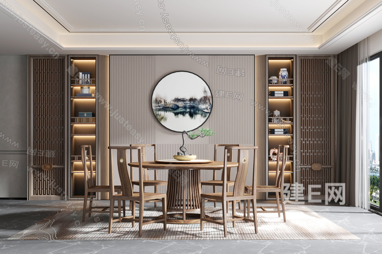 新中式餐厅模型SU模型下载[ID:115361877]_建e网su模型