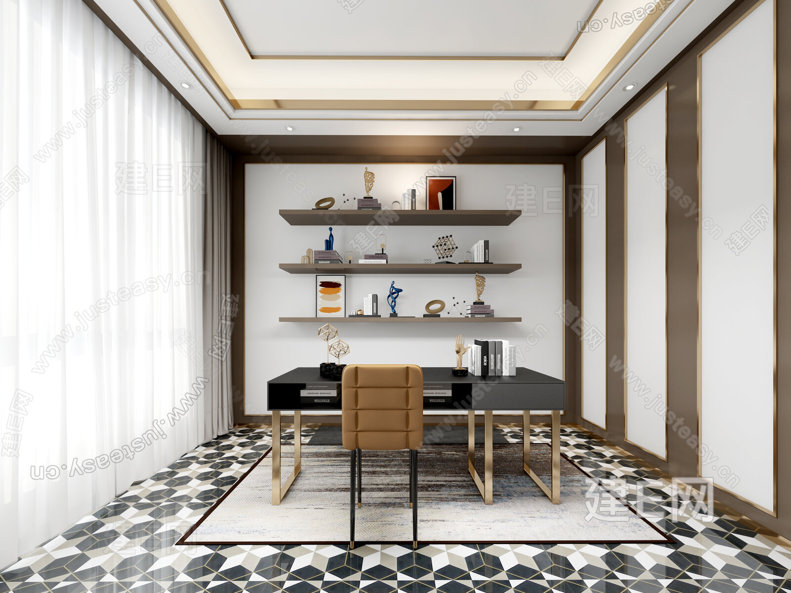 现代书房3d模型下载[ID:116739719]_建e网3d模型