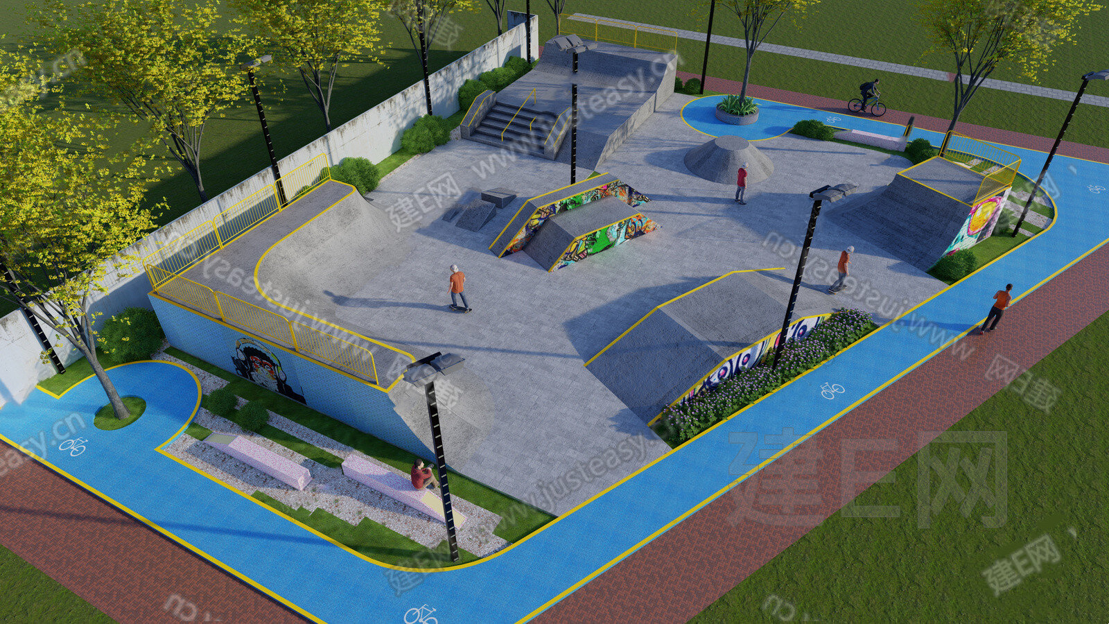 现代滑板公园轮滑场公园广场su模型下载_ID12051557_sketchup模型下载-欧模网
