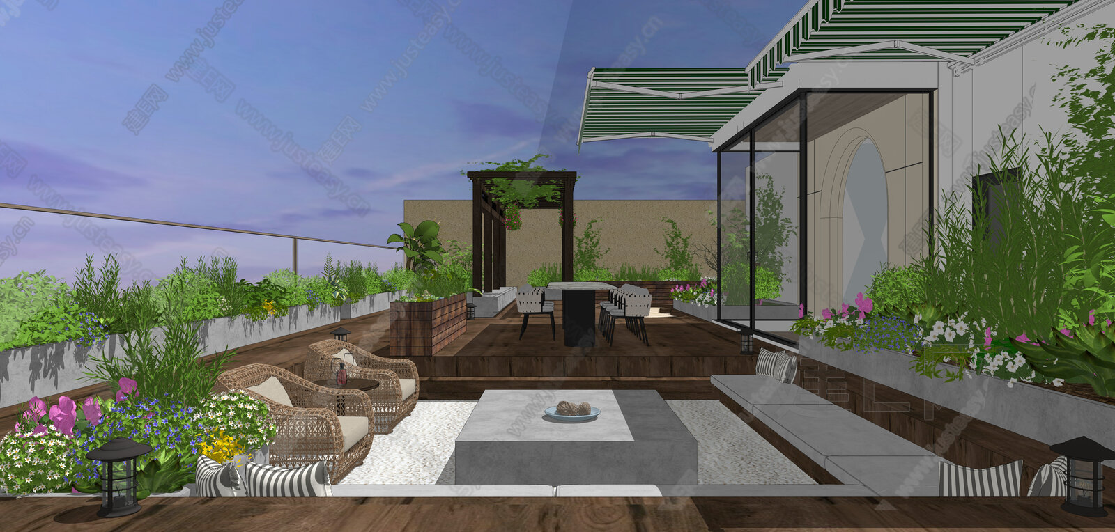现代屋顶花园 SU模型下载[ID:116148163]，现代屋顶花园 ，SU模型下载