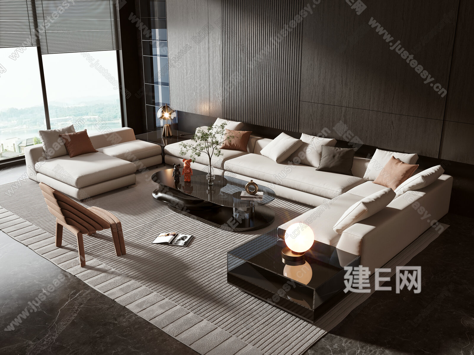 Minotti 现代沙发茶几组合3d模型下载[ID:117395160]_建e网3d模型