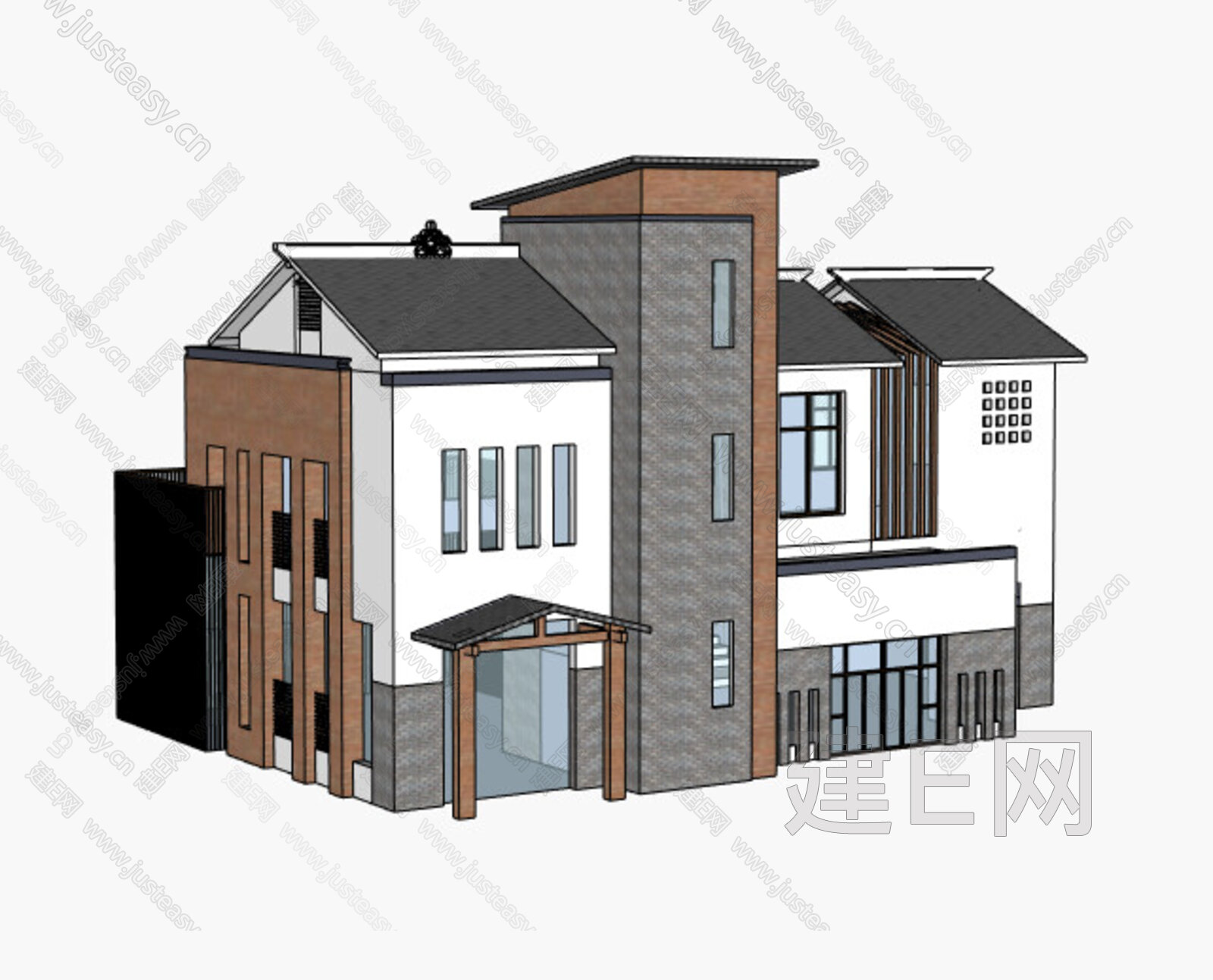 新中式别墅模型SU模型下载[ID:116279286]_建e网su模型