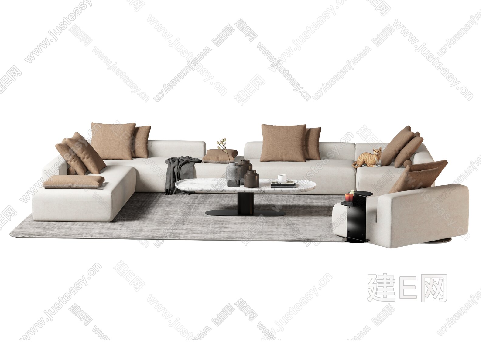 Minotti 现代沙发茶几组合模型SU模型下载[ID:115951434]_建e网su模型