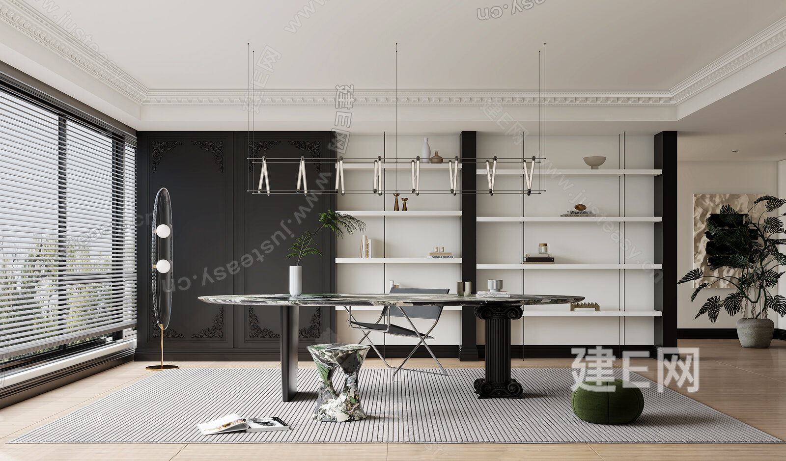 现代书房3d模型下载[ID:117067287]_建e网3d模型