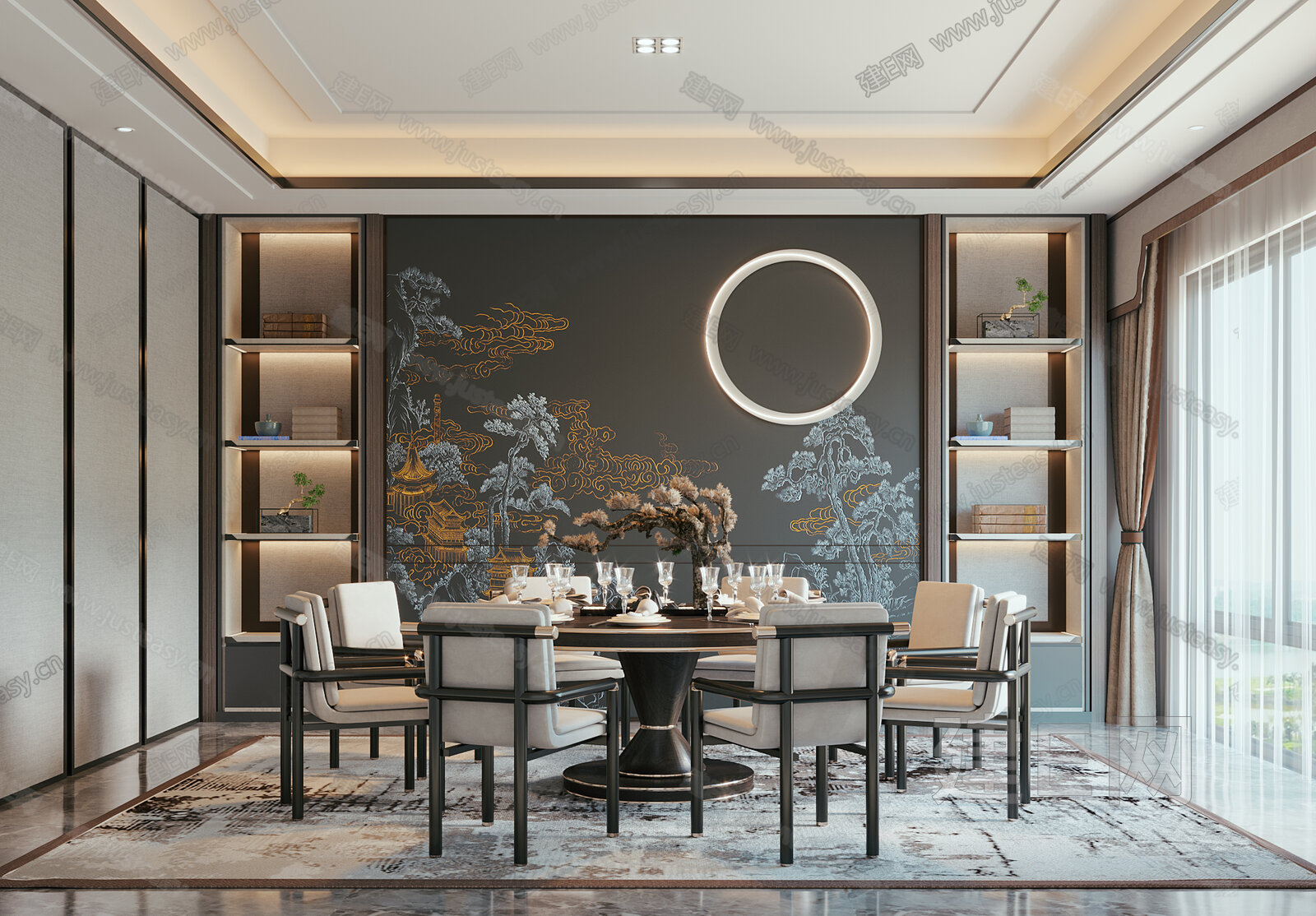 新中式餐厅模型SU模型下载[ID:116607983]_建e网su模型
