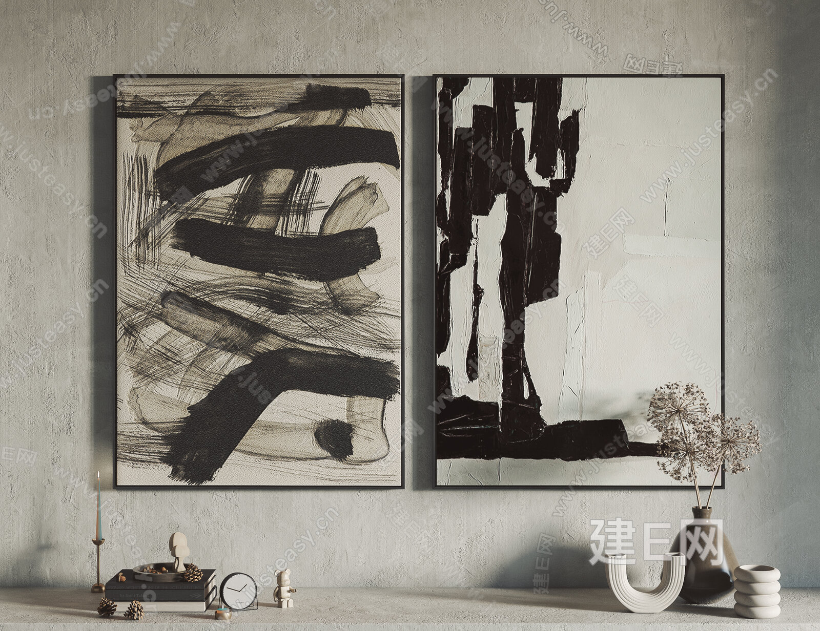 侘寂风挂画装饰画3d模型