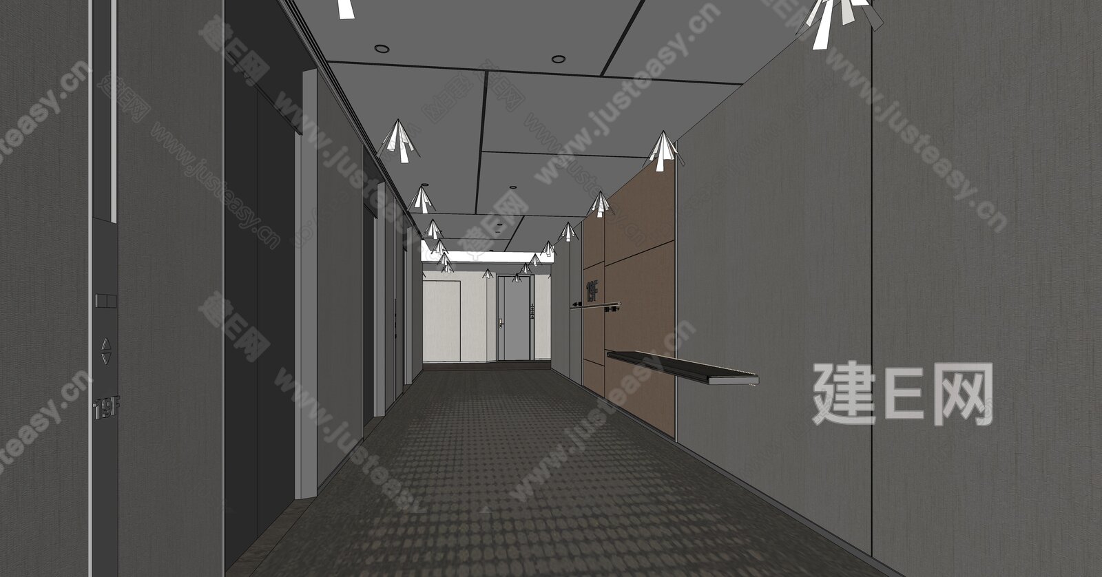现代酒店过道模型SU模型下载[ID:116475848]_建E室内设计网