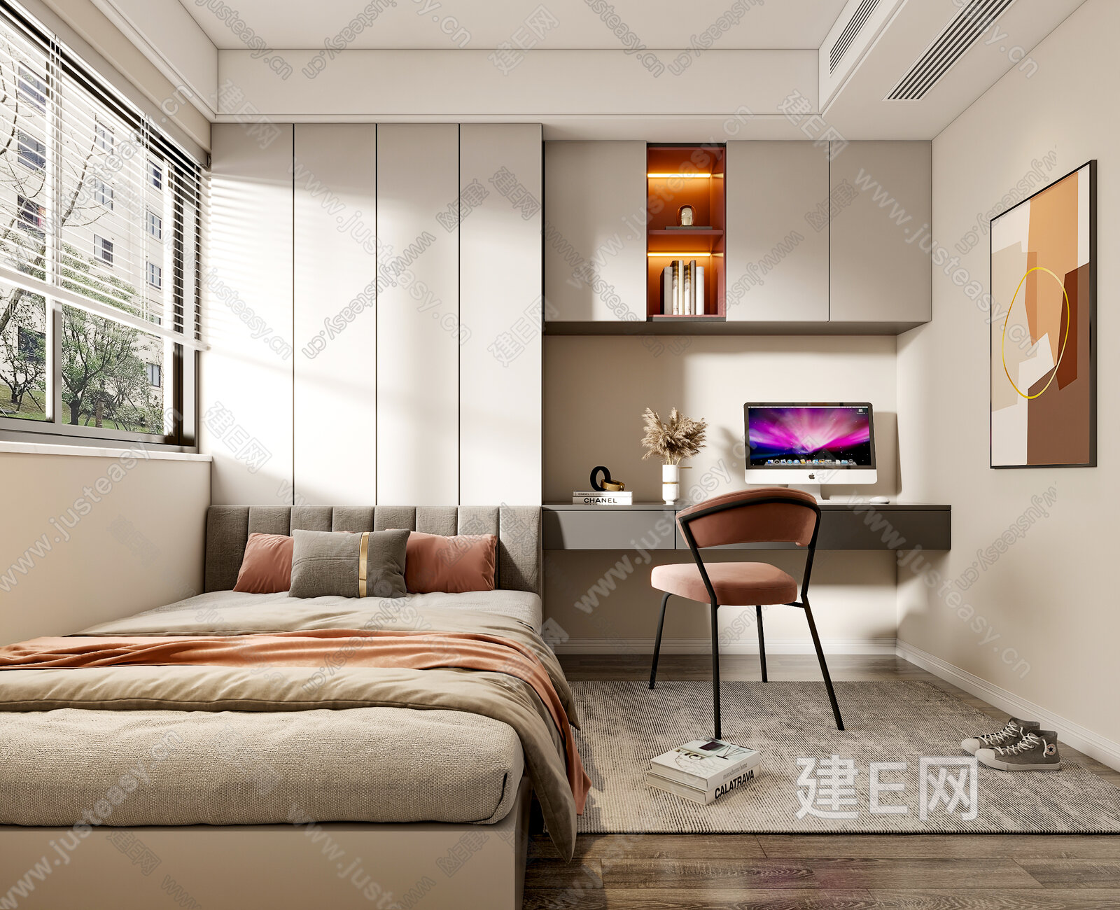 现代榻榻米卧室模型SU模型下载[ID:107169884]_建E室内设计网