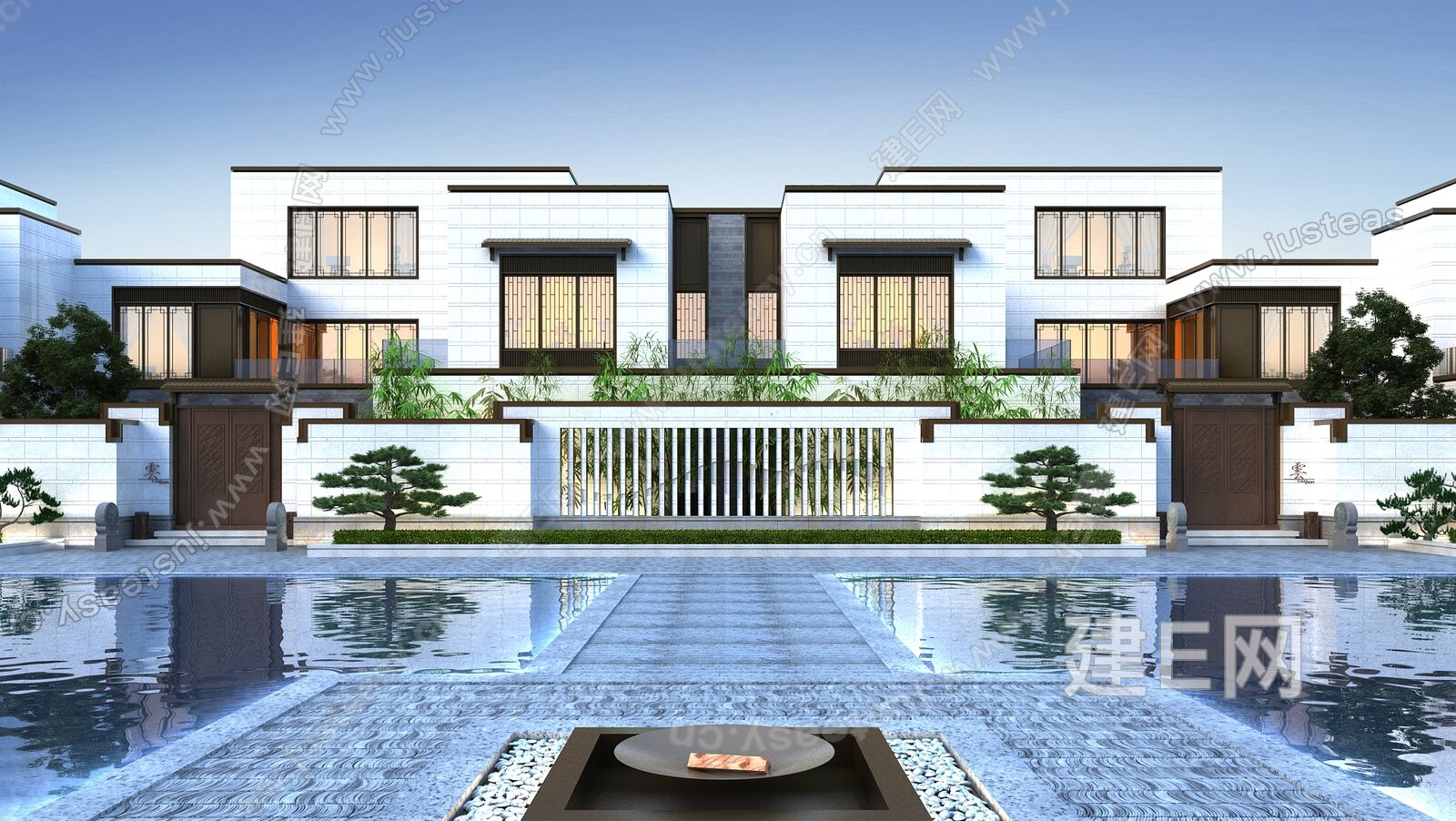 新中式联排别墅模型SU模型下载[ID:117262334]_建e网su模型