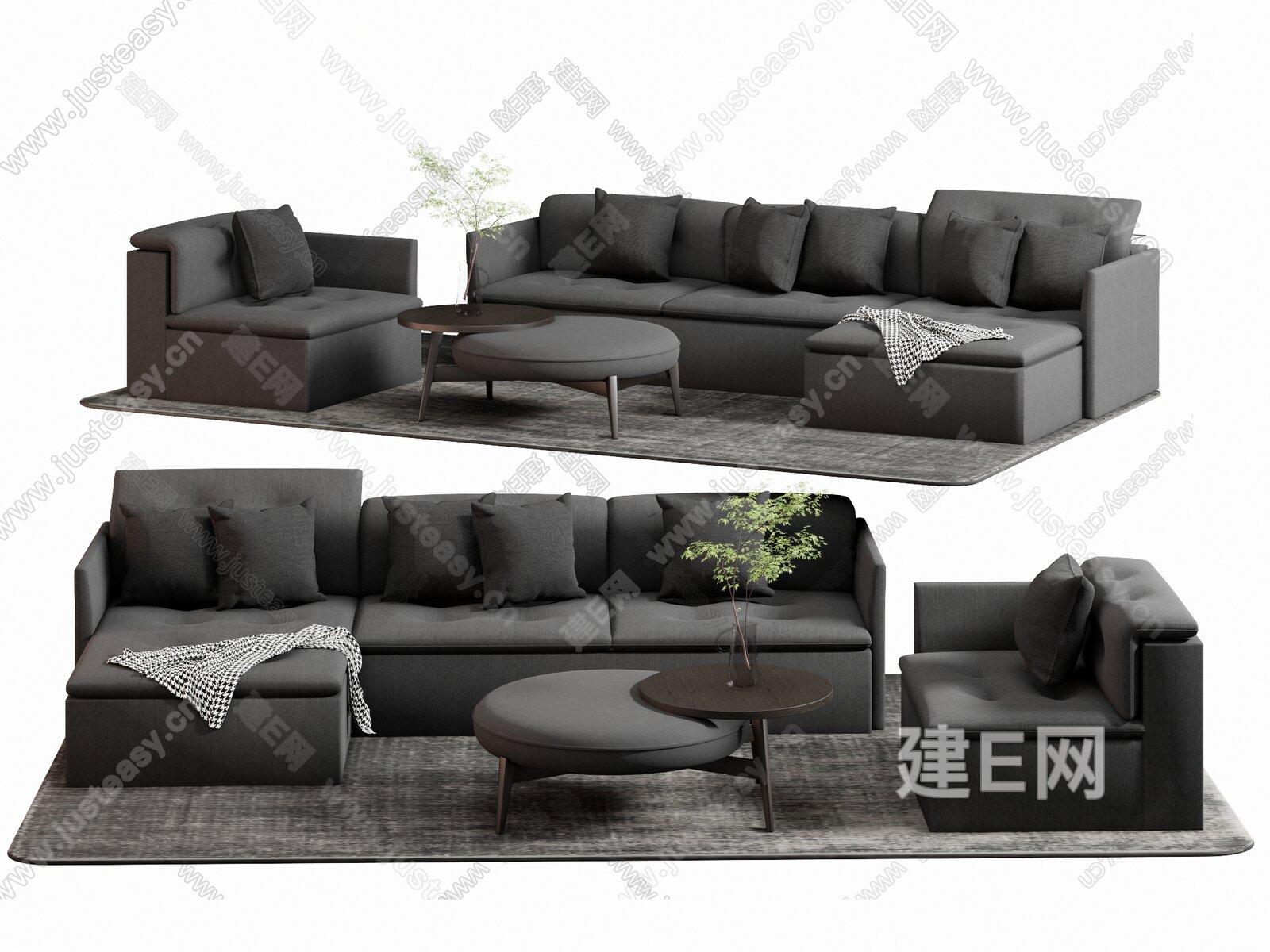 Minotti 现代沙发茶几组合模型SU模型下载[ID:117393267]_建e网su模型