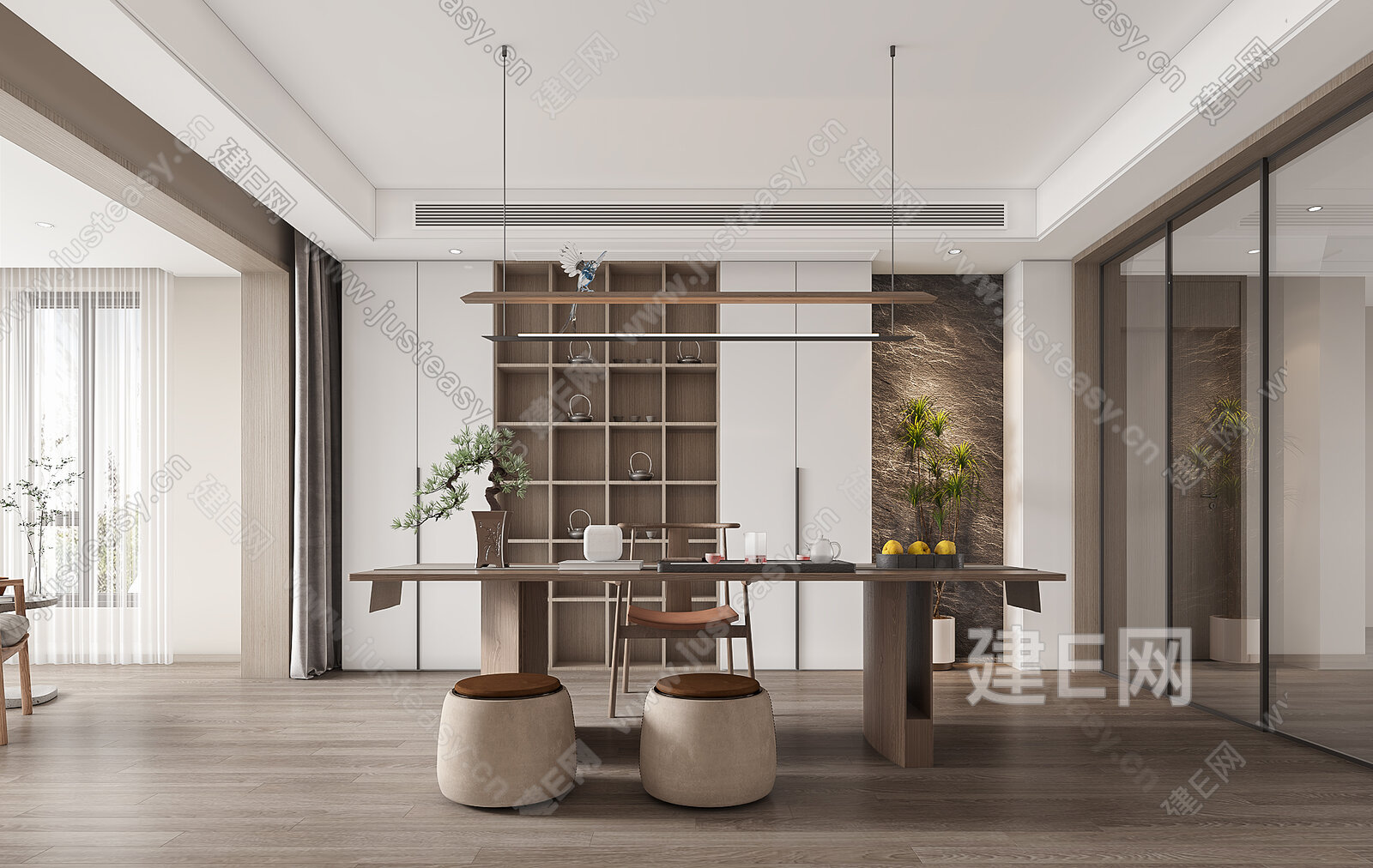 新中式茶室模型SU模型下载[ID:115230901]_建E室内设计网