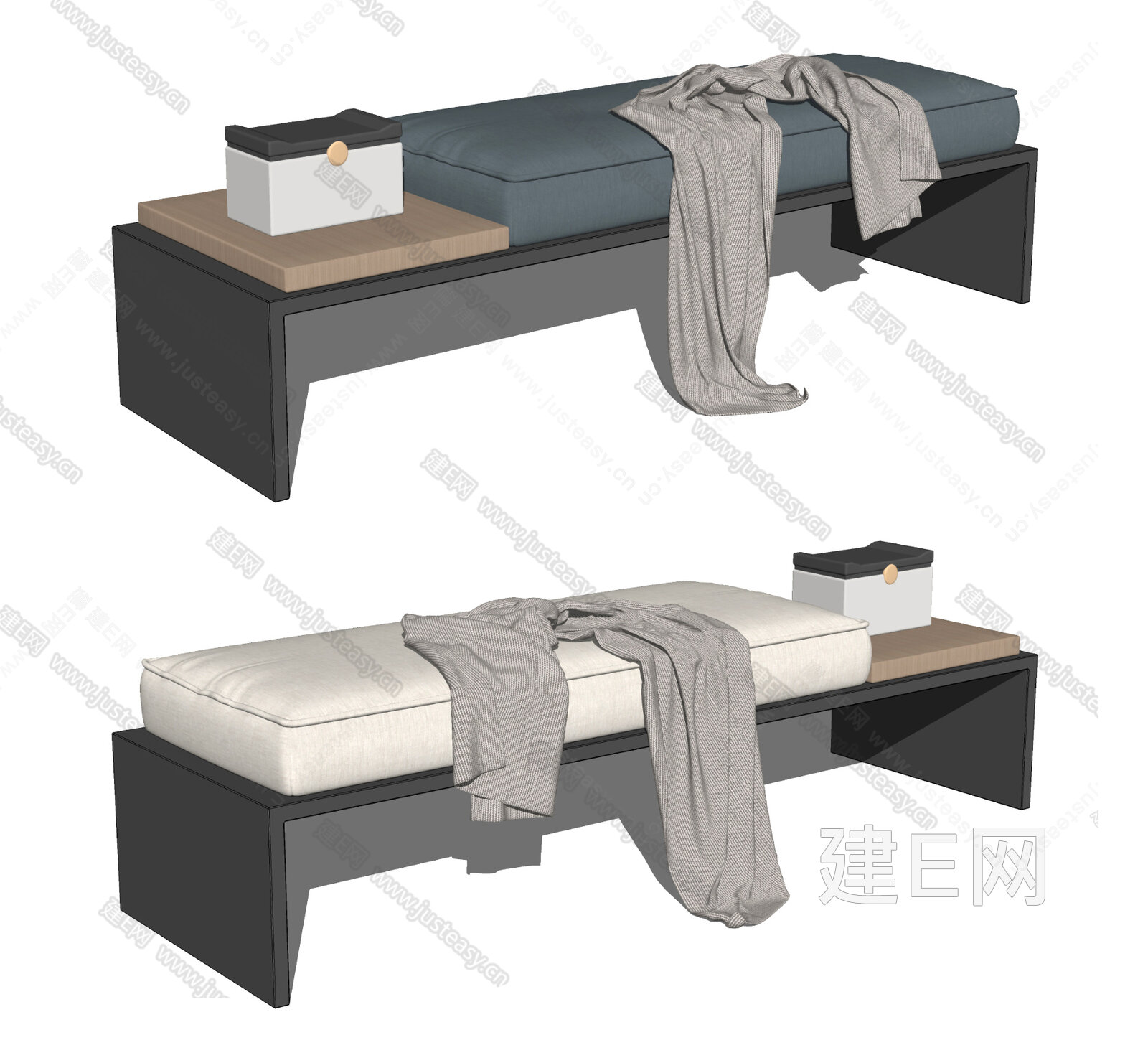 新中式床尾凳sketchup模型