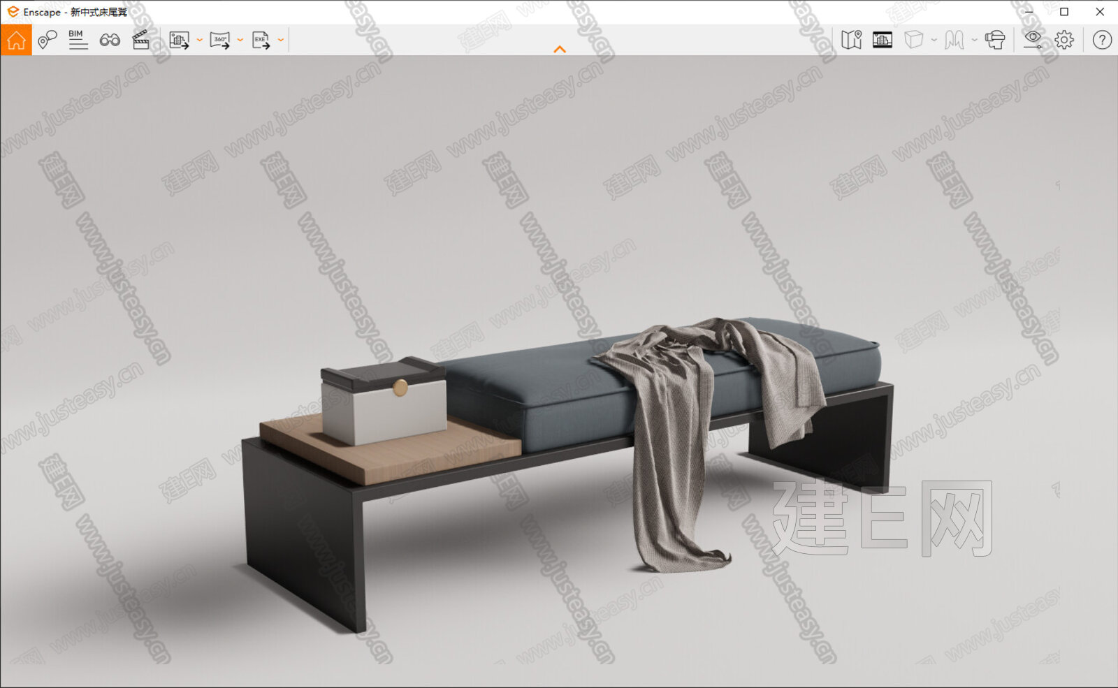 新中式床尾凳sketchup模型