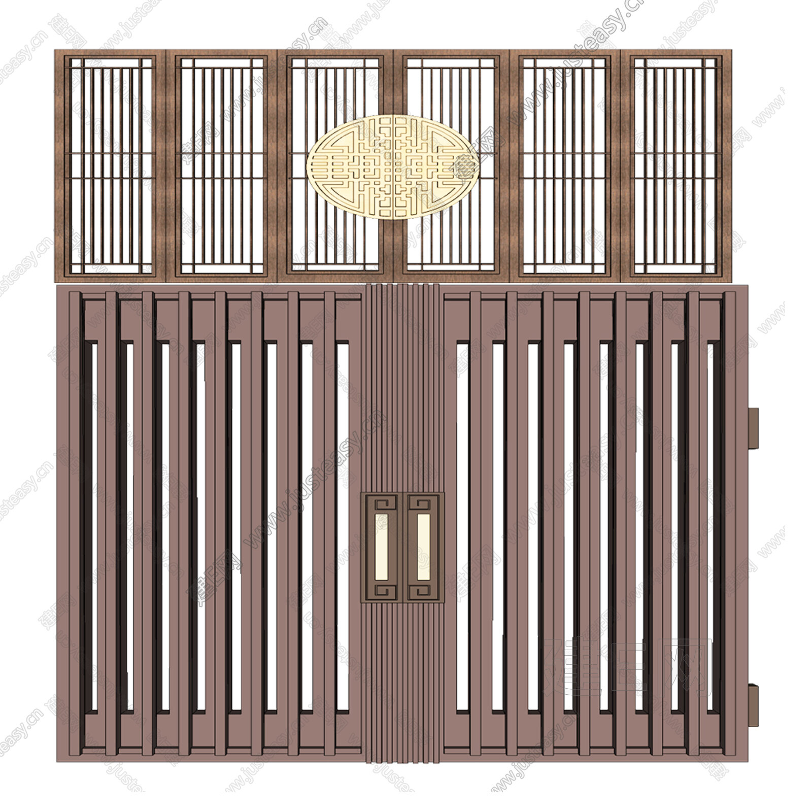 新中式格栅门模型SU模型下载[ID:109135771]_建E室内设计网