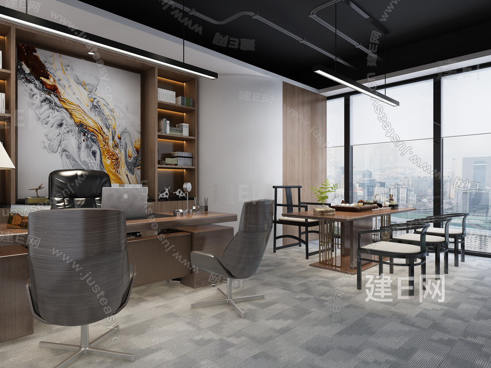 【新中式办公室3d模型】建e网_新中式办公室3d模型下载[ID:113200738]_打造3d新中式办公室模型免费下载平台
