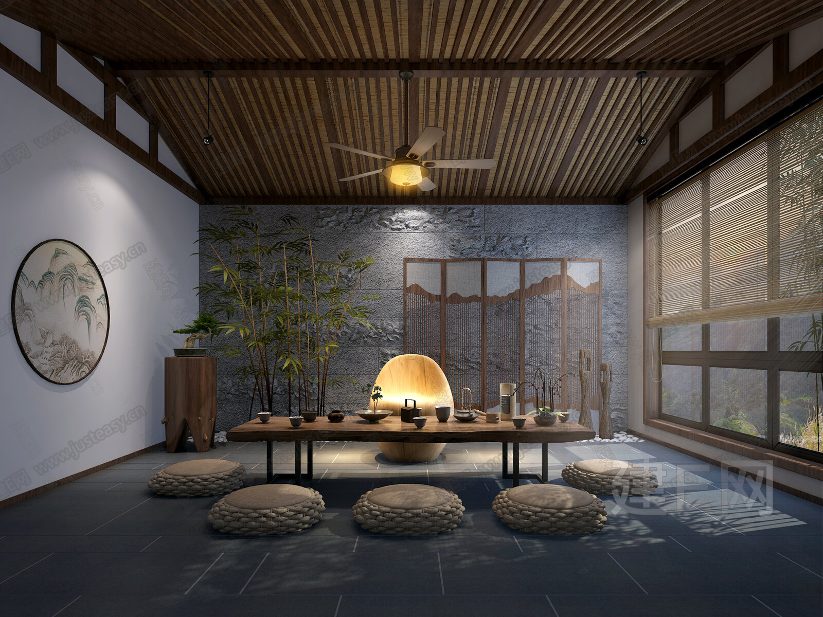 新中式茶室3d模型下载[ID:105271590]_建e网3d模型