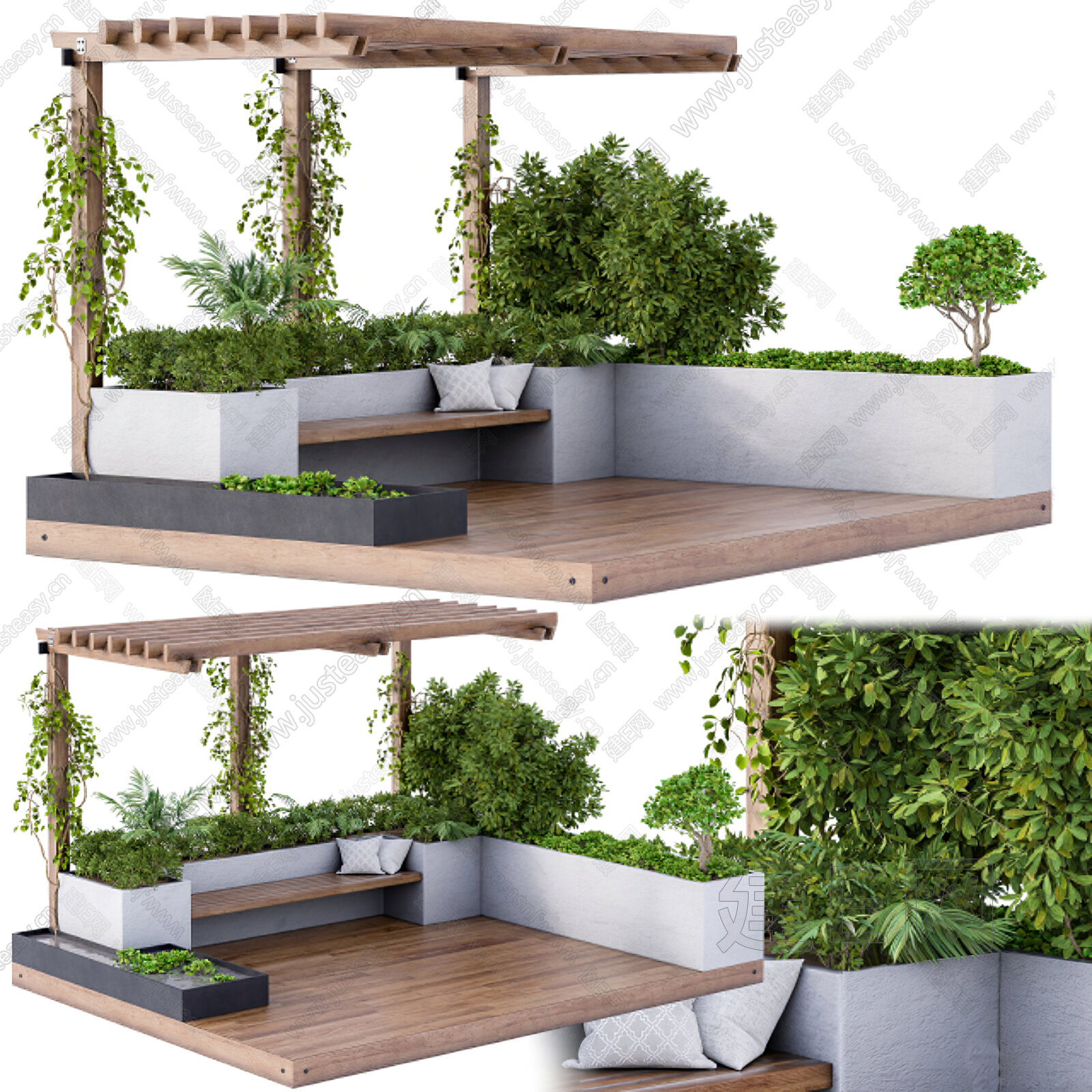 现代户外花园造景3d模型下载