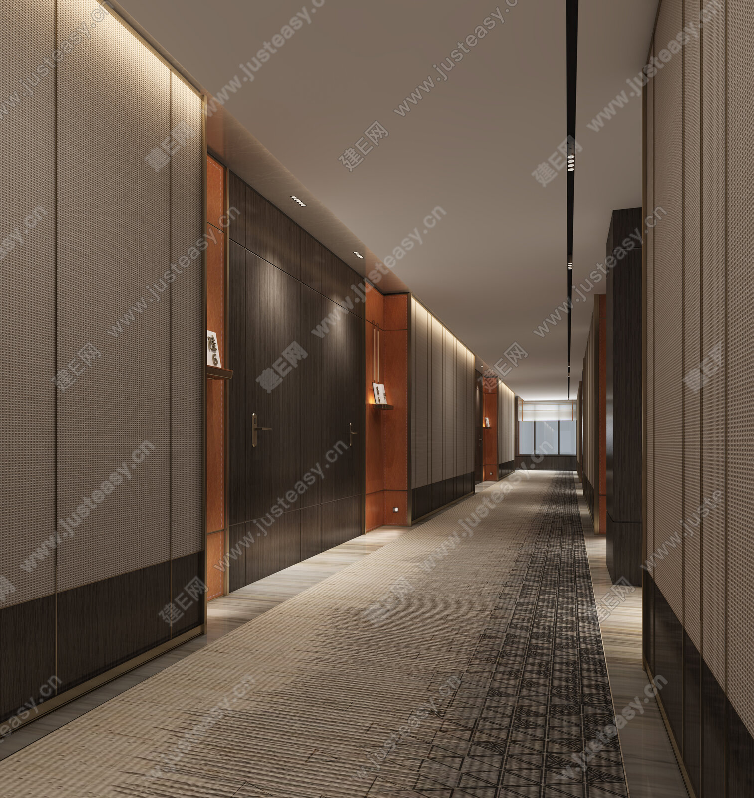 现代酒店过道模型SU模型下载[ID:110053283]_建e网su模型