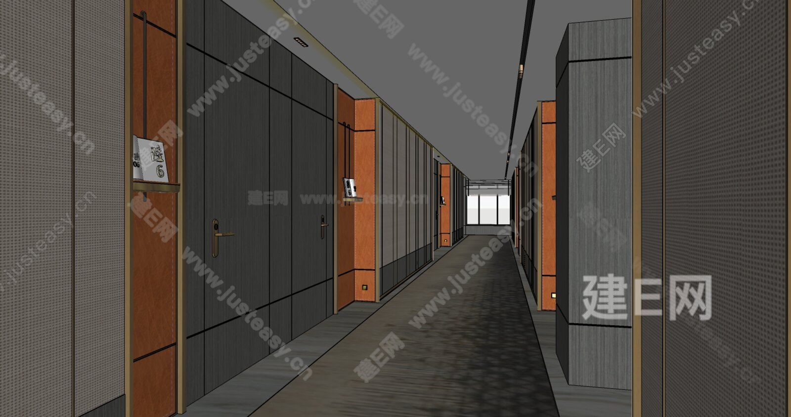 现代酒店过道模型SU模型下载[ID:110053283]_建e网su模型