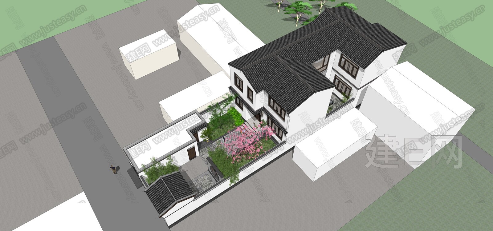 新中式别墅模型SU模型下载[ID:110446533]_建e网su模型