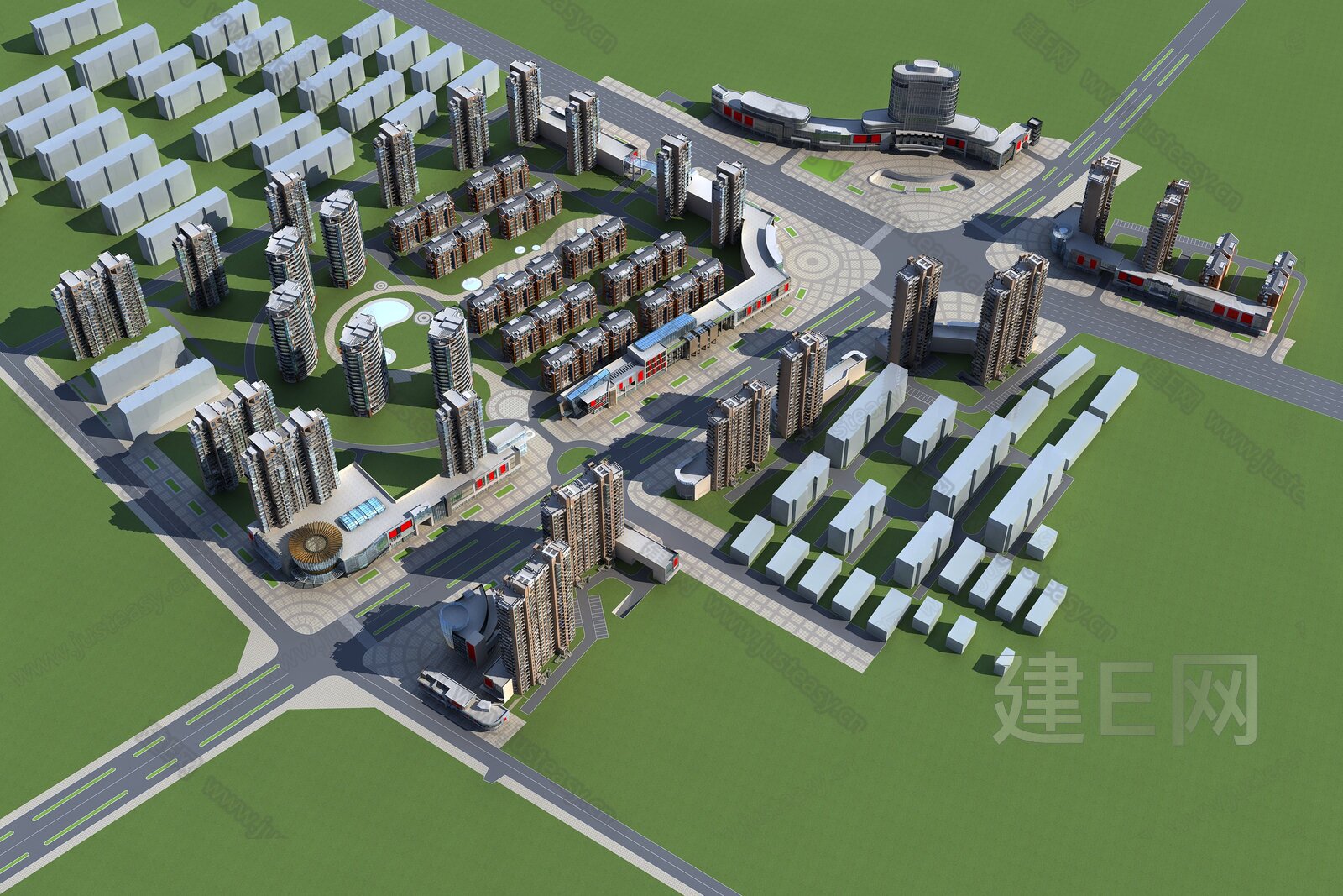 现代小区鸟瞰3d模型下载