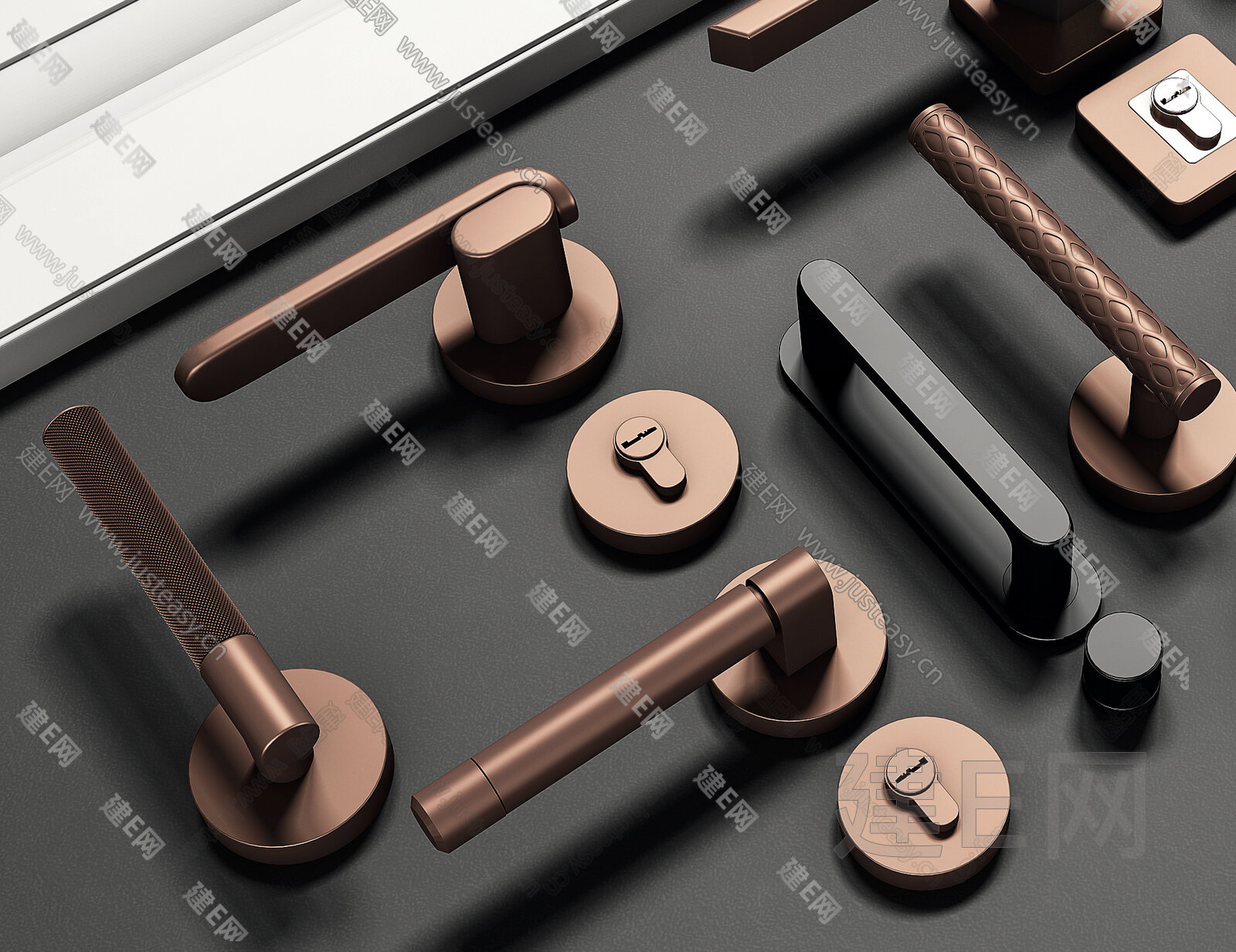 现代门把手3d模型下载