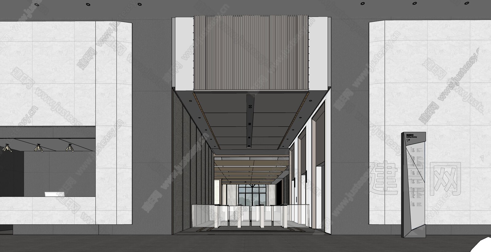 现代公司大堂模型SU模型下载[ID:110511910]_建e网su模型