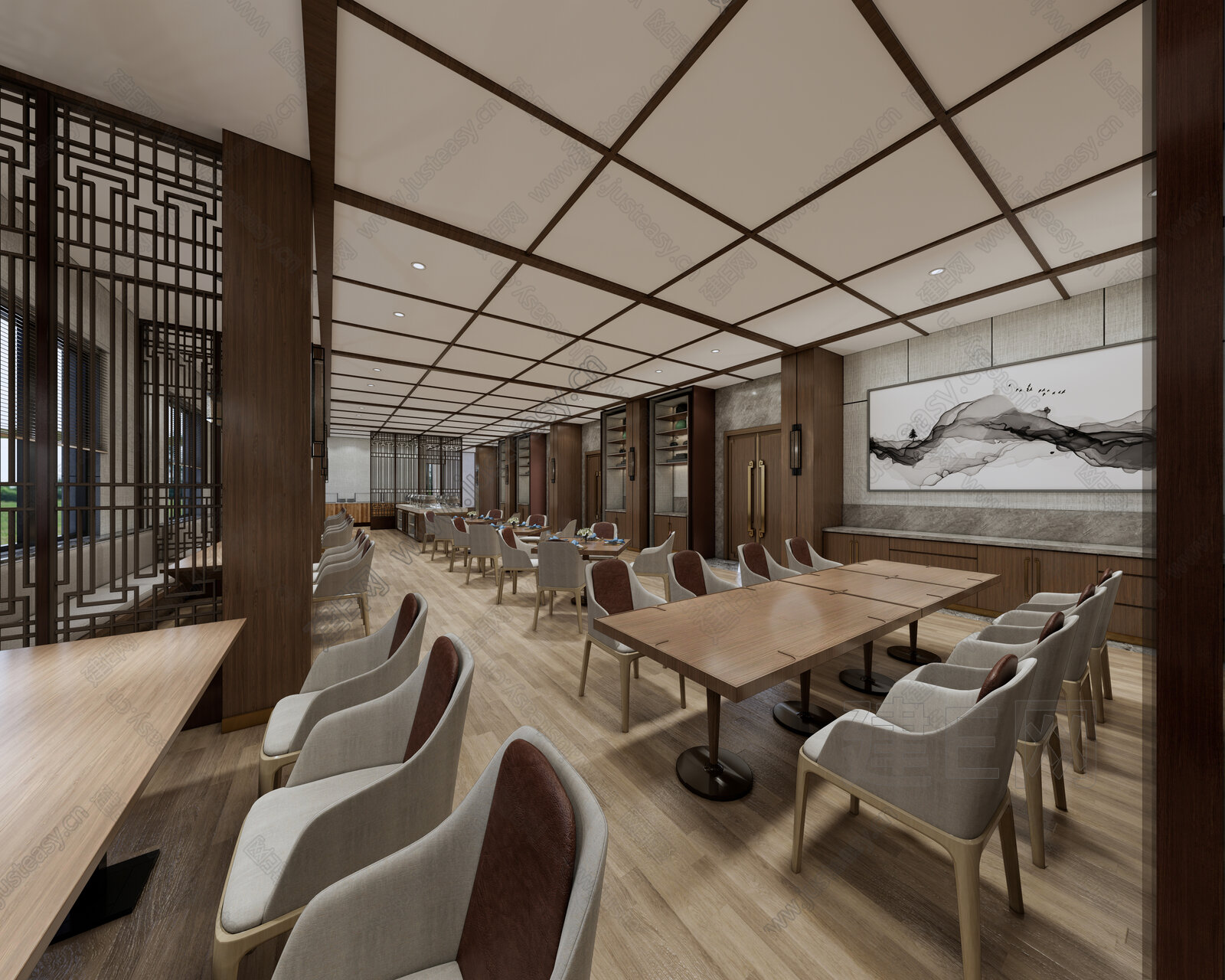 新中式餐厅模型SU模型下载[ID:110184392]_建e网su模型