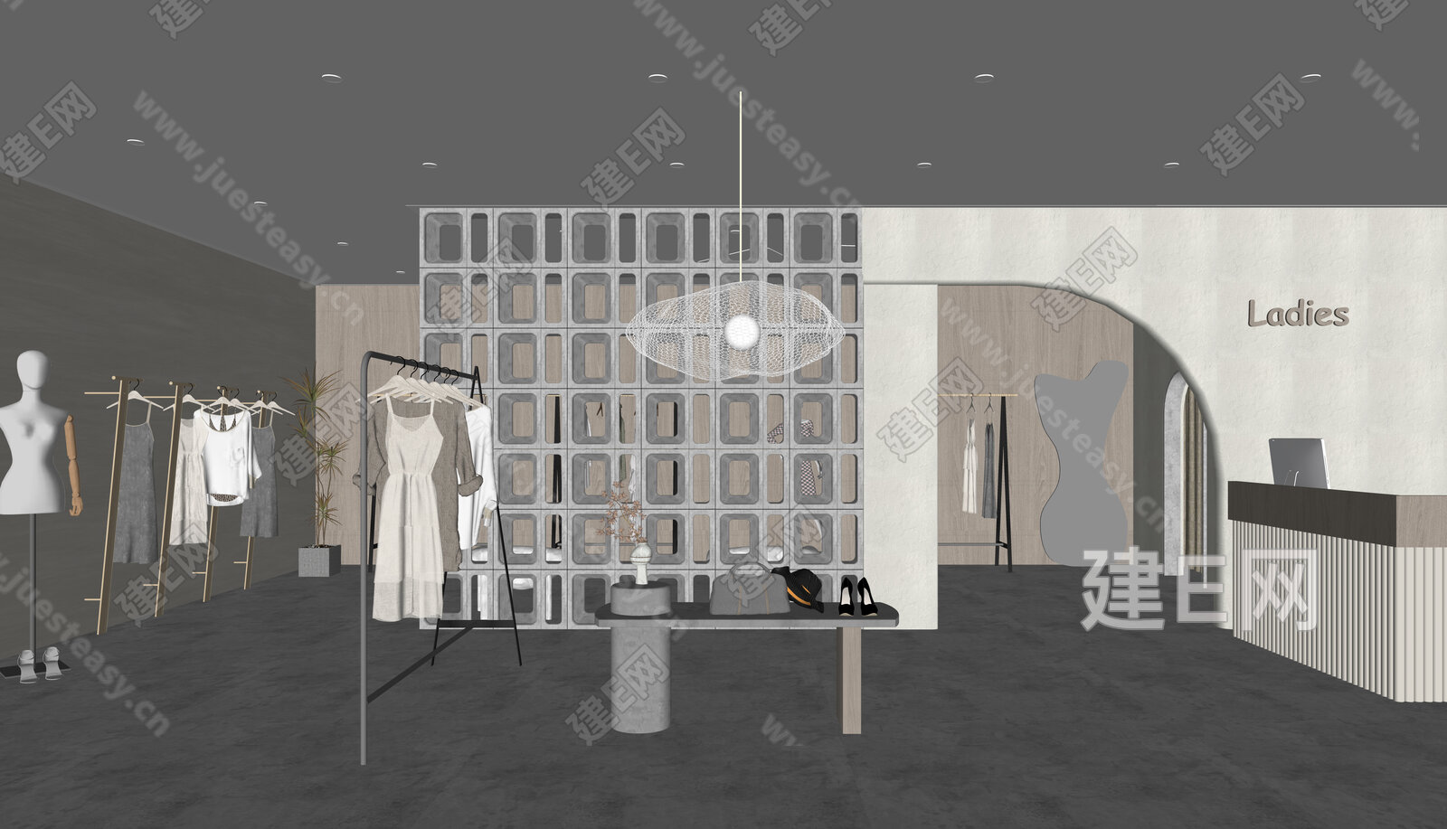 侘寂风服装店模型SU模型下载[ID:110118723]_建e网su模型