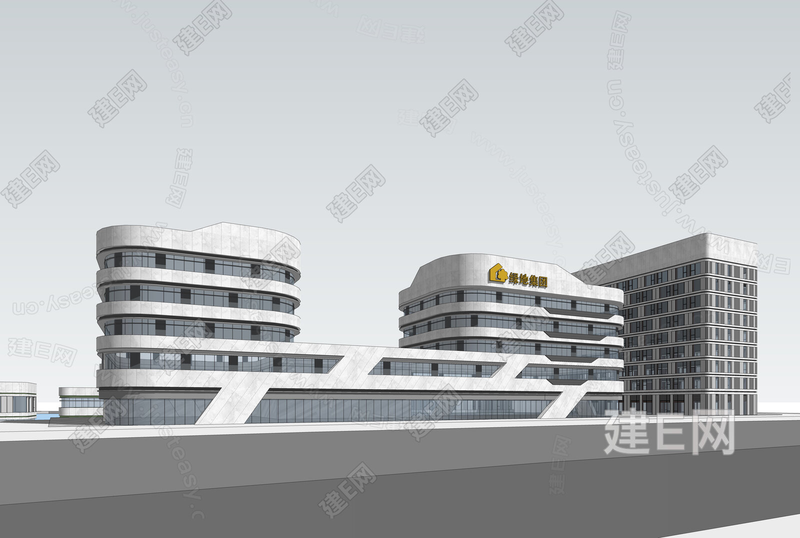 现代办公楼模型SU模型下载[ID:110315414]_建E室内设计网