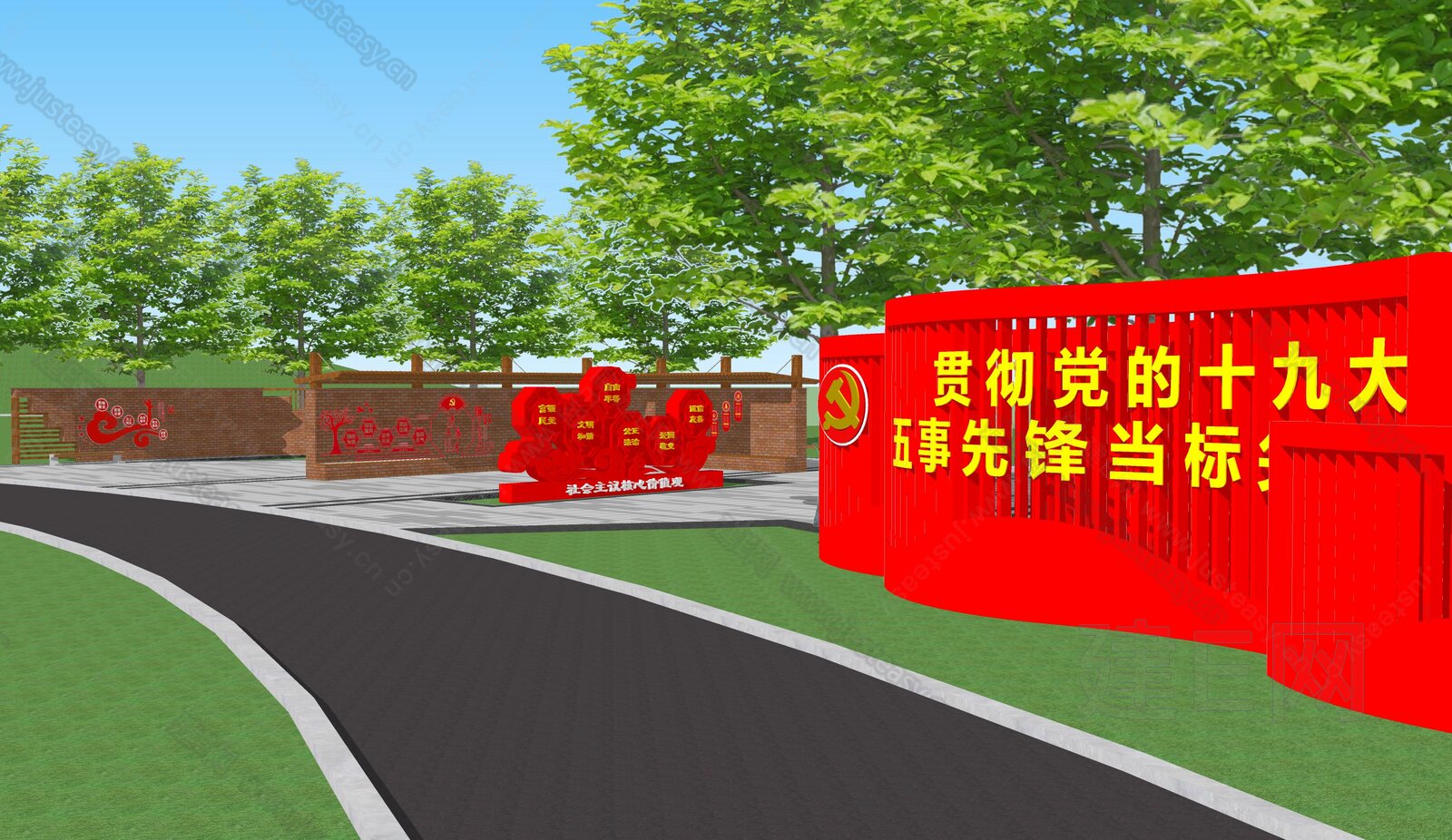 新中式广场景观su模型下载