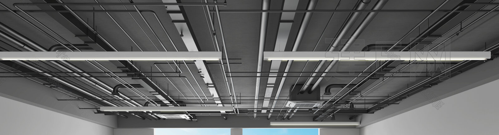 工业风裸顶管道3d模型下载