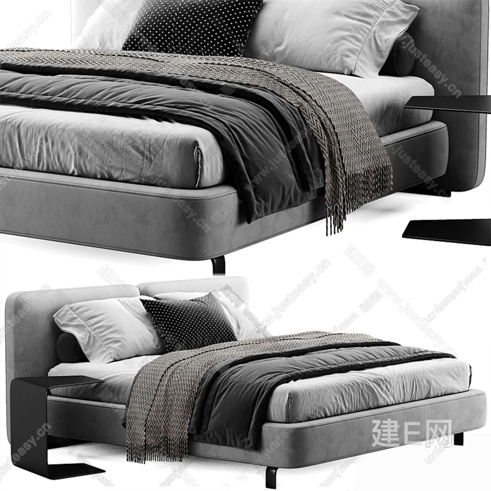 Minotti 现代双人床3d模型下载[ID:105795859]_建e网3d模型