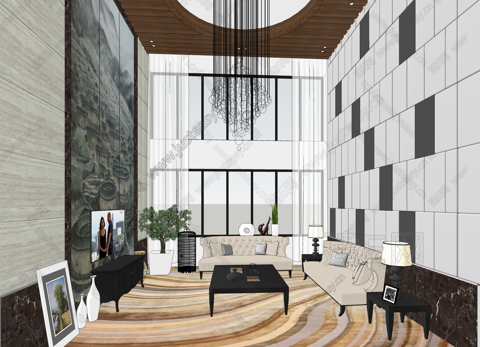 现代挑高客厅sketchup模型